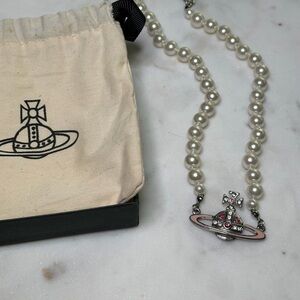 Vivienne Westwood Pearl Necklace with Pink Orb Pendant